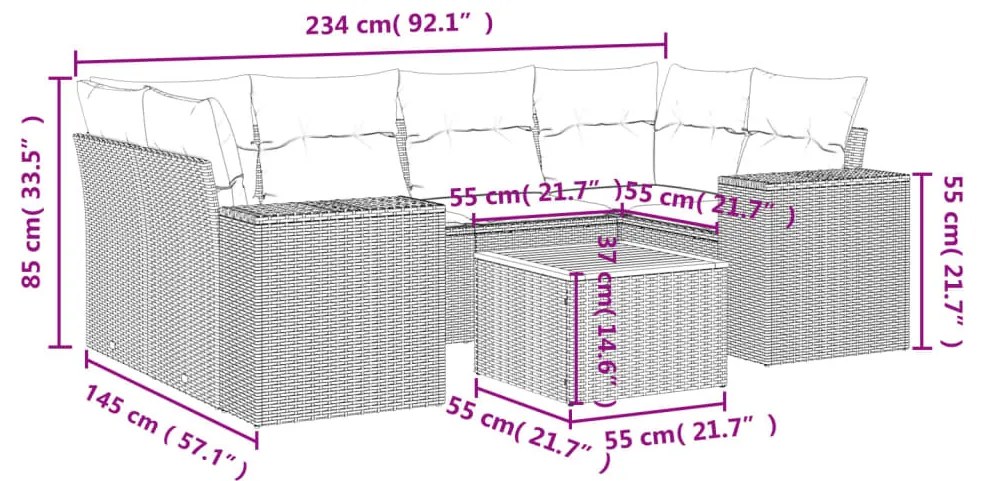7 részes szürke polyrattan kerti ülőgarnitúra párnákkal