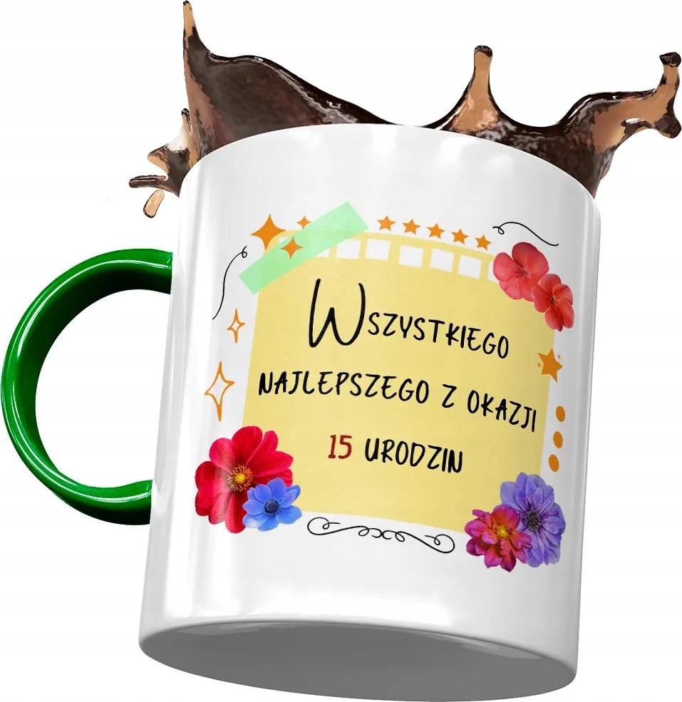 Zöld Bögre Születésnapra 15 15. 15. Ajándék Nyomtatott Fotóval