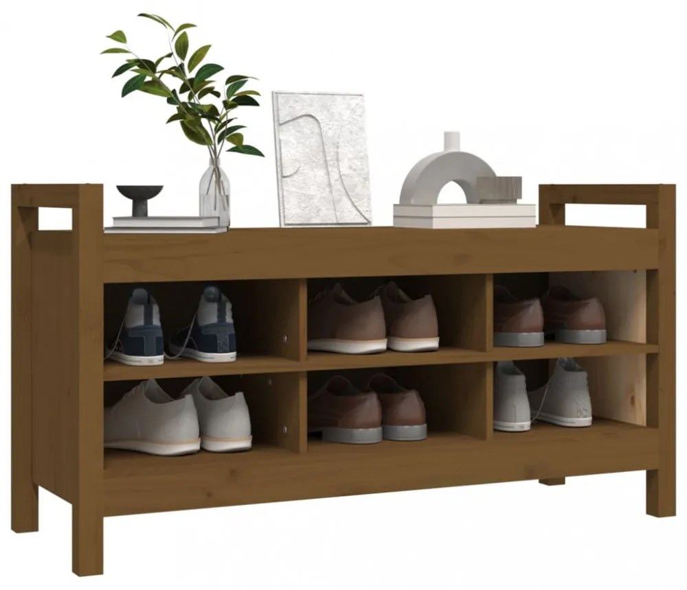 mézbarna tömör fenyőfa előszoba pad 110 x 40 x 60 cm