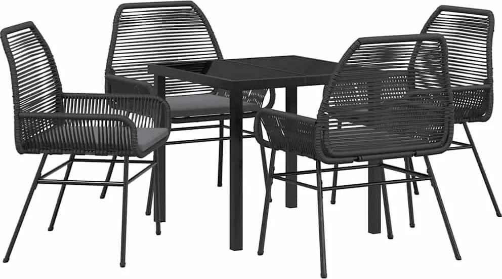 vidaXL Kert étkező szett párnával 5 pcs Fekete polirattan