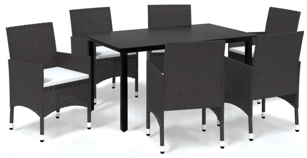 7 részes barna polyrattan kerti étkezőgarnitúra párnákkal