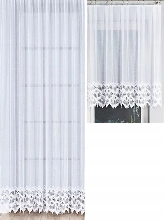 Függöny Fehér Jacquard Függöny Díszes Alsó Hosszú Rövid Szalaggal Sz. 180x110