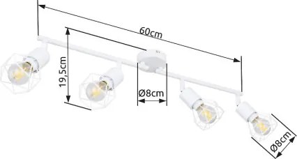 Globo 54802W-4 Spotlámpa fém fehér, rácsból font búrával. HxSZxM:600x80x195, exkl. 4xE14 40W 230V