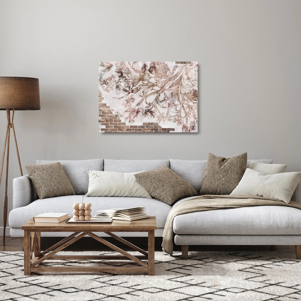 Kép - Virágos freskó téglafalon (üvegen) (70x50 cm)