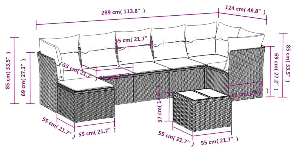 8 részes bézs polyrattan kerti ülőgarnitúra párnával