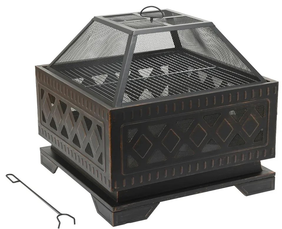 Hordozható fa tűzrakóhely rostéllyal fekete/patina