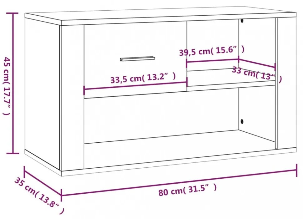 füstös tölgy színű szerelt fa cipősszekrény 80x35x45 cm