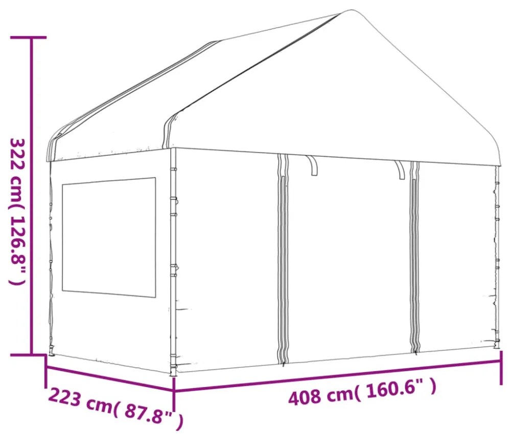 fehér polietilén pavilon tetővel 4,08 x 2,23 x 3,22 m
