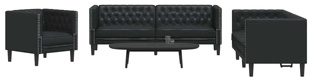 Kanapé Szett 3 pcs Fekete 194 x 74.5 x 70.5 cm Műbőr