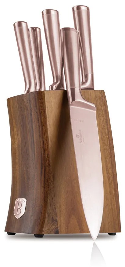 6 részes rose gold késkészlet akácfa állvánnyal Berlinger Haus Taupe Collection