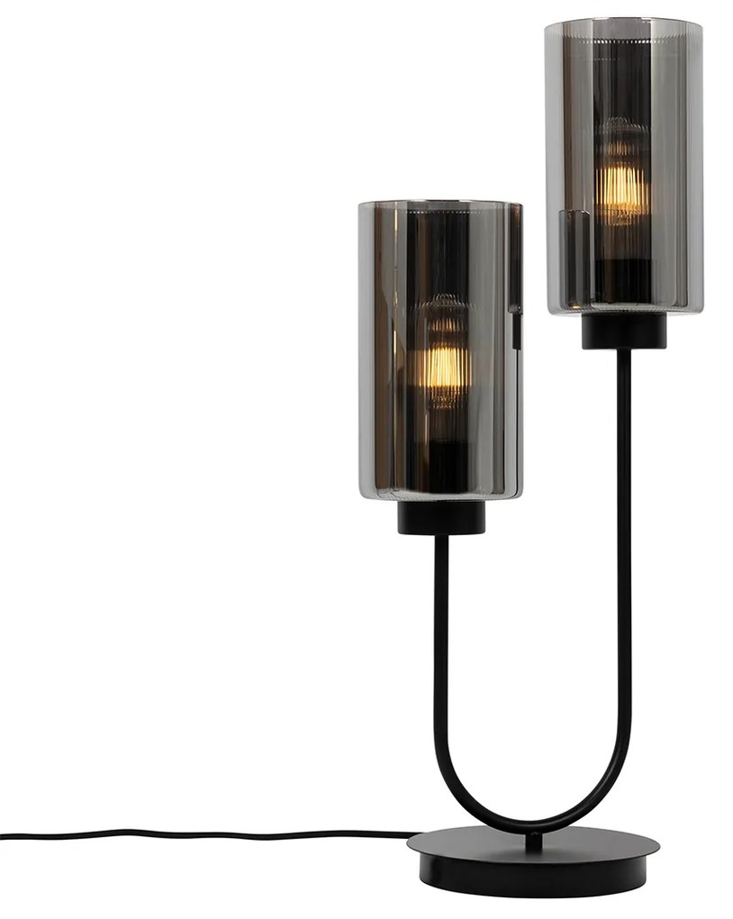 Art Deco asztali lámpa fekete füstüveggel 2-lámpás - Laura