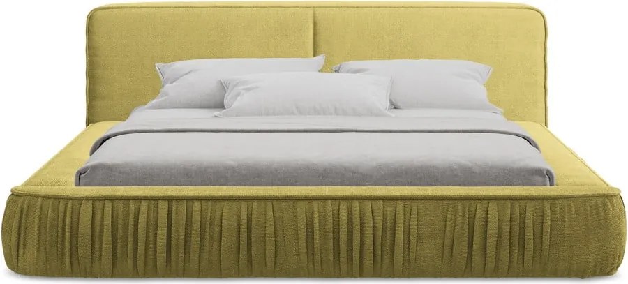 Sárga kárpitozott ágyneműtartós franciaágy ágyráccsal 160x200 cm Keoni – Makamii