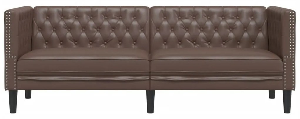 3 személyes barna műbőr Chesterfield kanapé