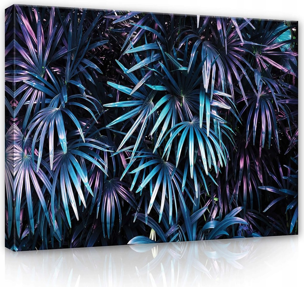 Vászonkép 100x75 Trópusok pálmalevelek dzsungel éjszaka neon lila misztikus