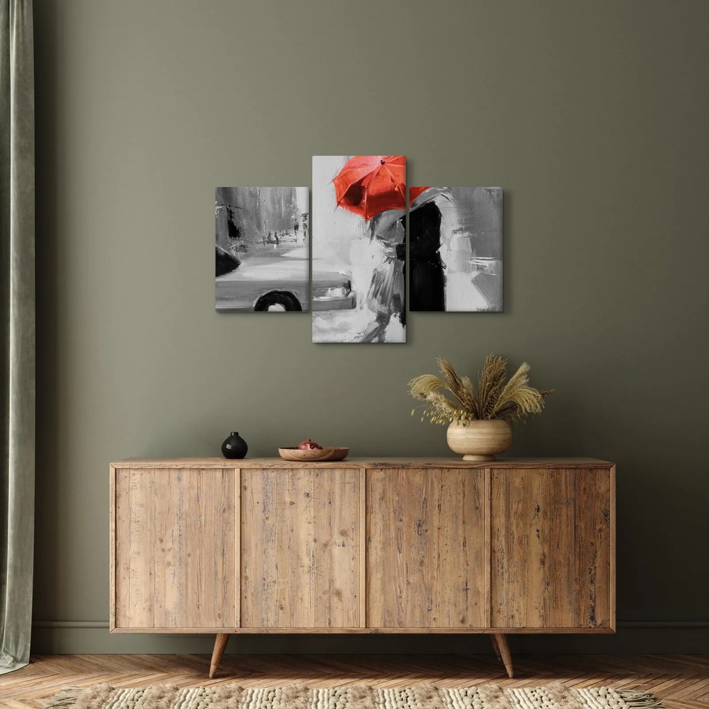 Kép - Szerelmespár egy esernyő alatt, piros (90x60 cm)