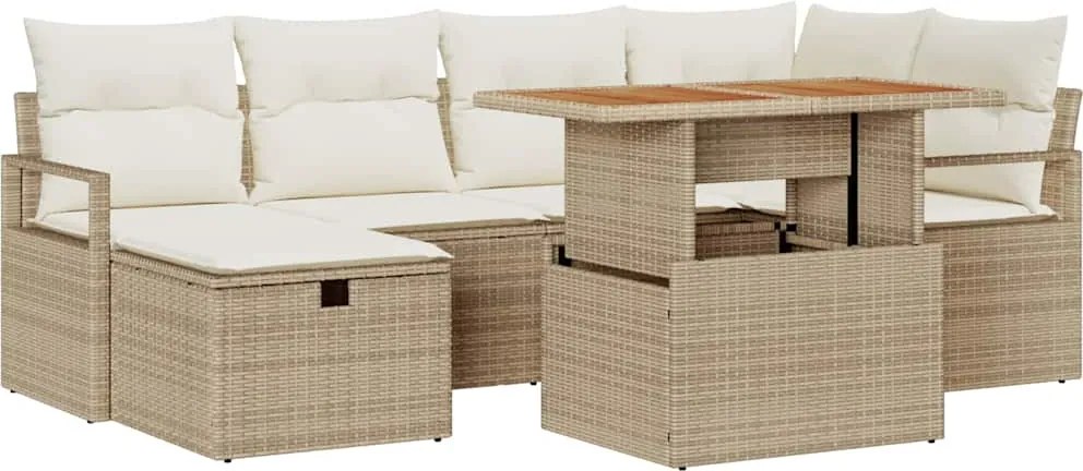 vidaXL Kerti Kanapé Szett 7 pcs Bézs polirattan
