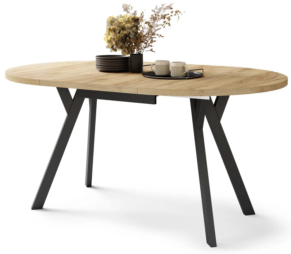 Mazzoni ALMO Arany Craft tölgy/fekete lábak - BŐVÍTHETŐ KEREK ASZTAL Y ALAKÚ LÁBAKKAL LOFT/IPARI STÍLUSÚ NAPPALIBA/ÉTKEZŐBE