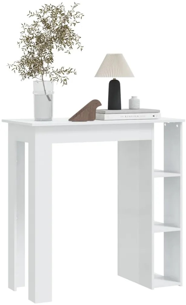 Magasfényű fehér szerelt fa bárasztal polccal 102x50x103,5 cm