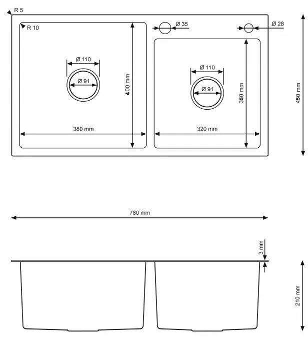 Erga HD, 1 kamrás acél mosogató 780x450x210 mm, arany, ERG-MLS-HD7845G