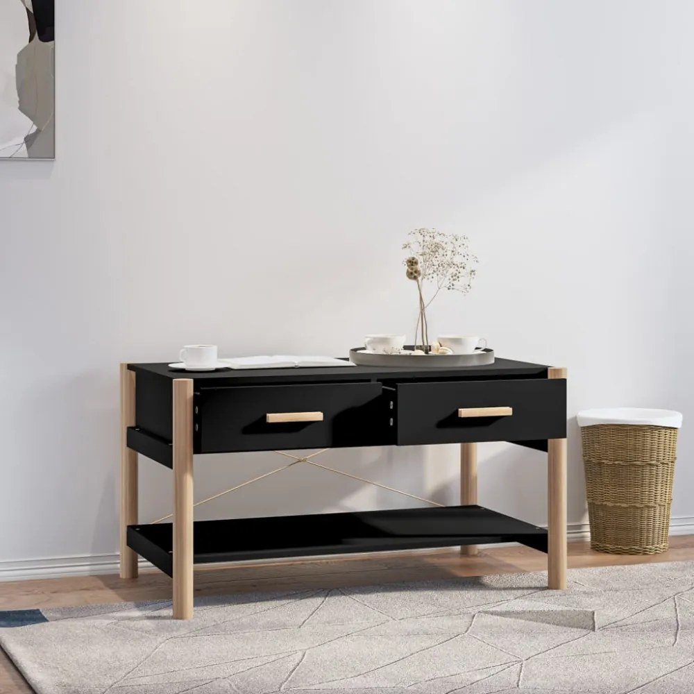 fekete szerelt fa dohányzóasztal 82 x 48 x 45 cm