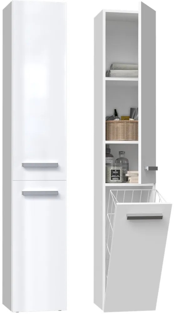 Thirassia Nel IV fürdőszoba szekrény, 31x174x30 cm, fényes fehér