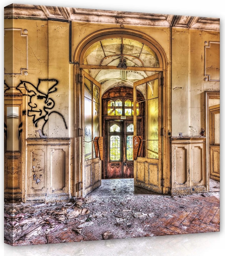 Vászonkép 80x80 Elhanyagolás Elhagyatottság Öregség Romok Íj Ajtó Graffiti