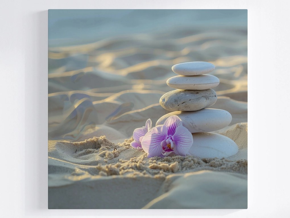 Poszter Tengerpart Kövek Zen Orchidea Egyensúly 80x80