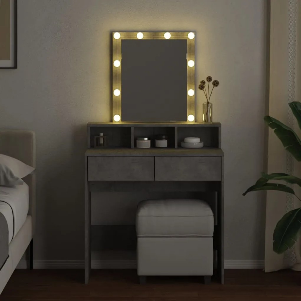betonszürke fésülködőasztal LED-del 80 x 41 x 144,5 cm