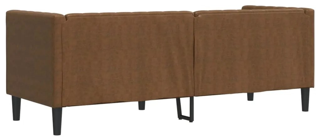 3 személyes barna műbőr Chesterfield kanapé hengerpárnákkal