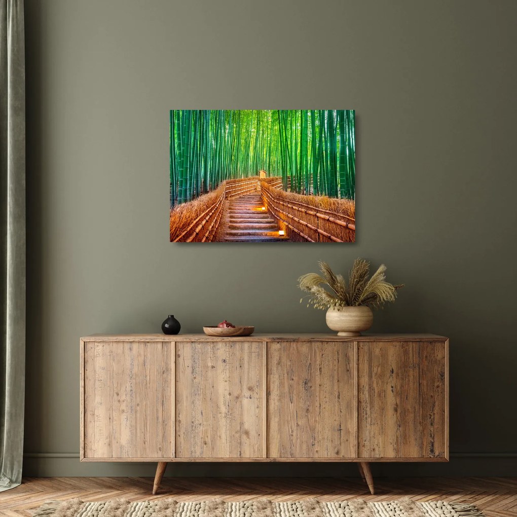 Kép - Japán bambusz erdő (üvegen) (70x50 cm)