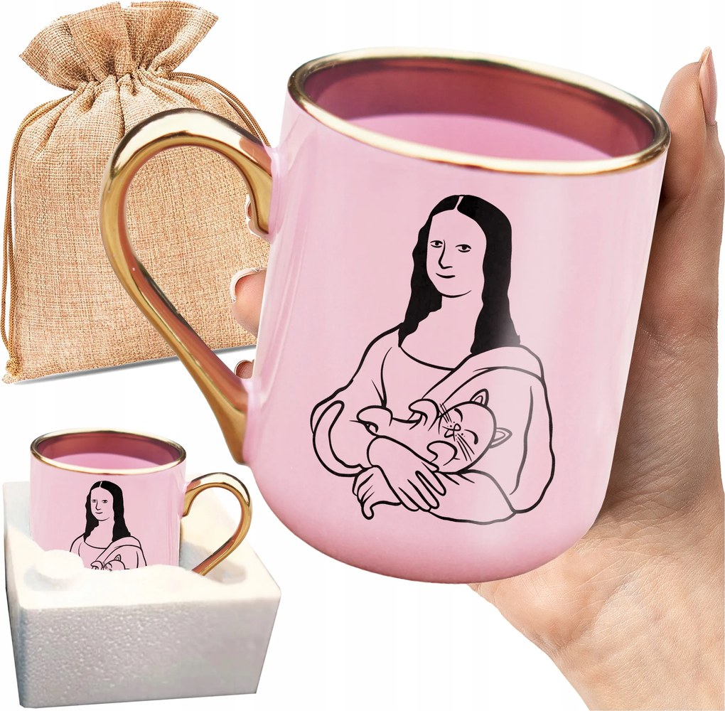 Monalisa Mintás Bögre Macskával Vicces Bögre Cica Macska Print