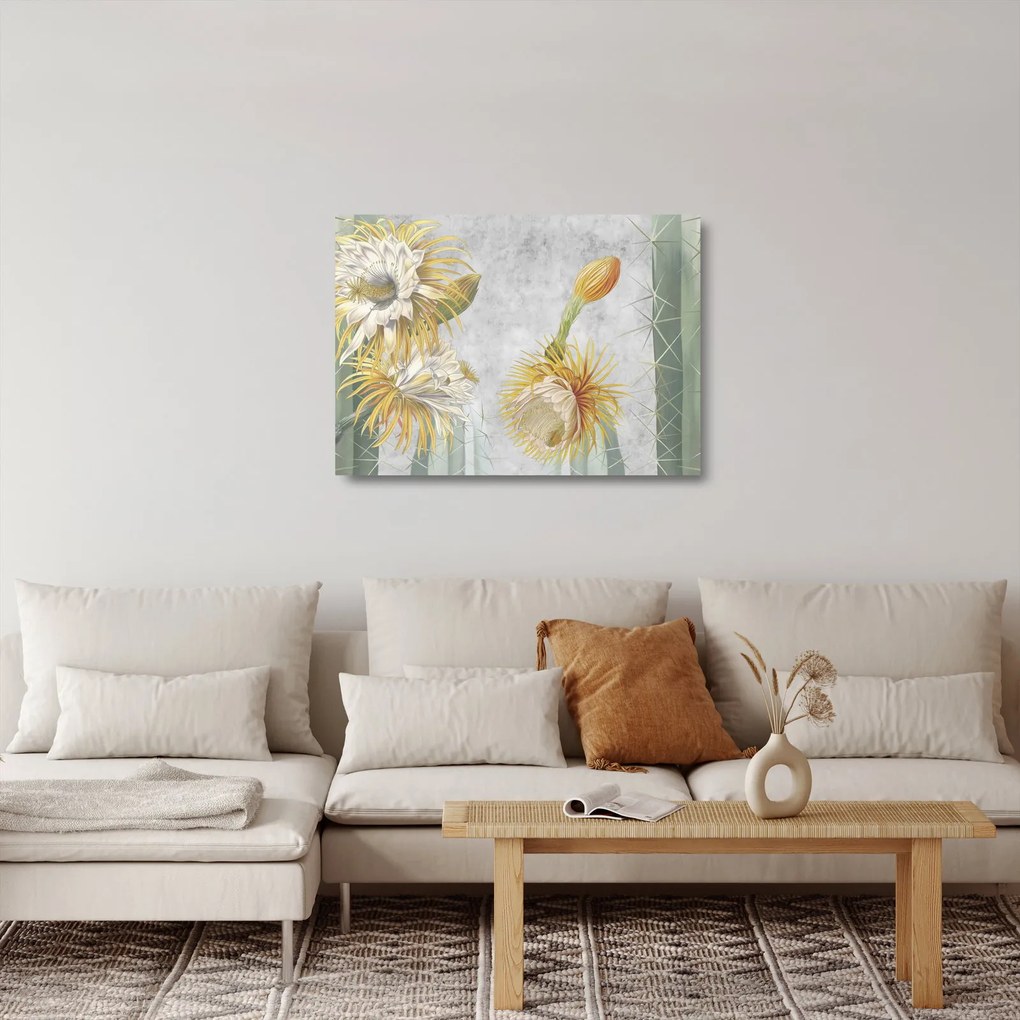 Kép - virágzó kaktuszok (üvegen) (70x50 cm)