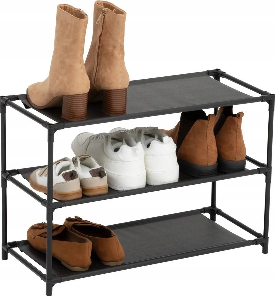 Cipőtartó polc 3 szintes fekete Intissa könnyű tágas fém elegáns