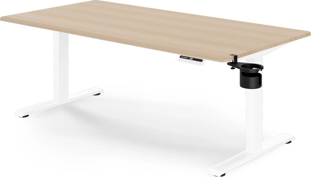 Elektromos, állítható magasságú, ergonomikus, fehér/sonoma tölgy íróasztal,1600x800 mm: ARIA