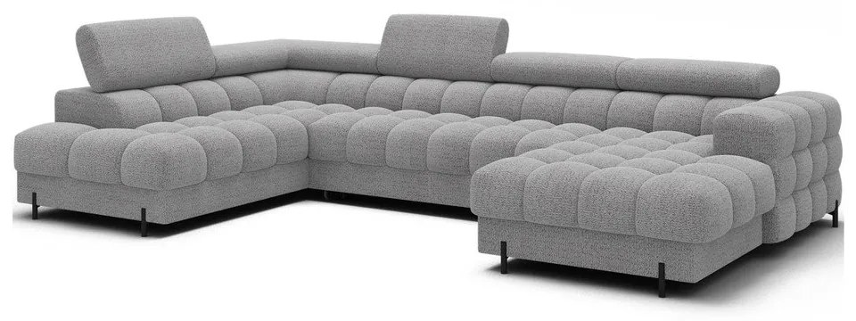 Szürke buklé kinyitható sarokkanapé (bal oldali-U alakú) Feraria – ELTAP