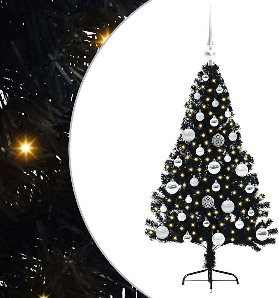 vidaXL Mesterséges, előre világított karácsonyi fa Fekete 120 cm PVC