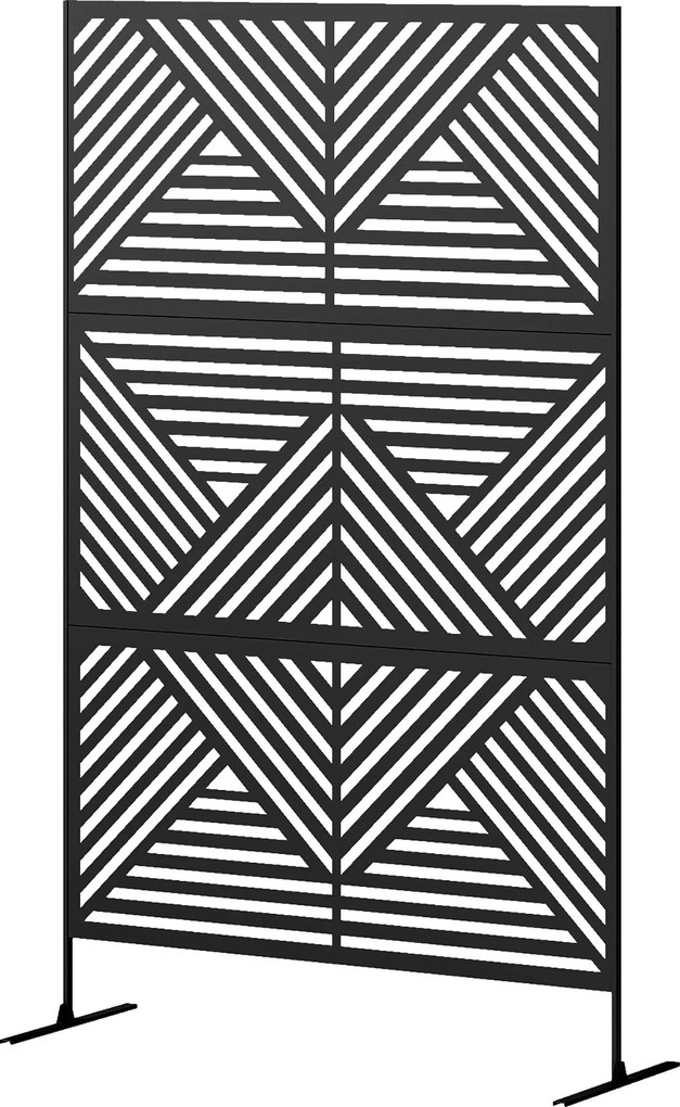 Outsunny Dekoratív Kültéri Elválasztó Gyémánt Motívumokkal és 2 Lábbal, Magas Acél Kerti Képernyő Erkélyre és Teraszra, 122x45x198 cm, Fekete | Aosom