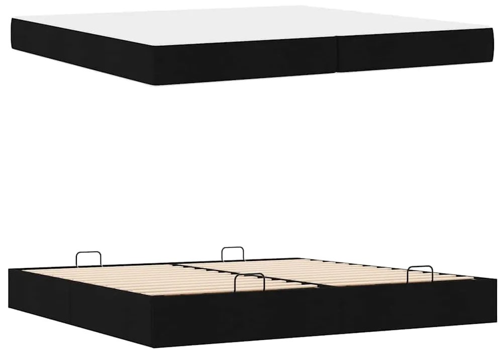 Ágykeret tárolóval Fekete 200 x 200 cm szövet