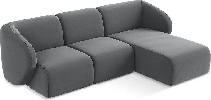 Szürke bársony sarokkanapé (jobb oldali-heverő résszel) Lani – Makamii