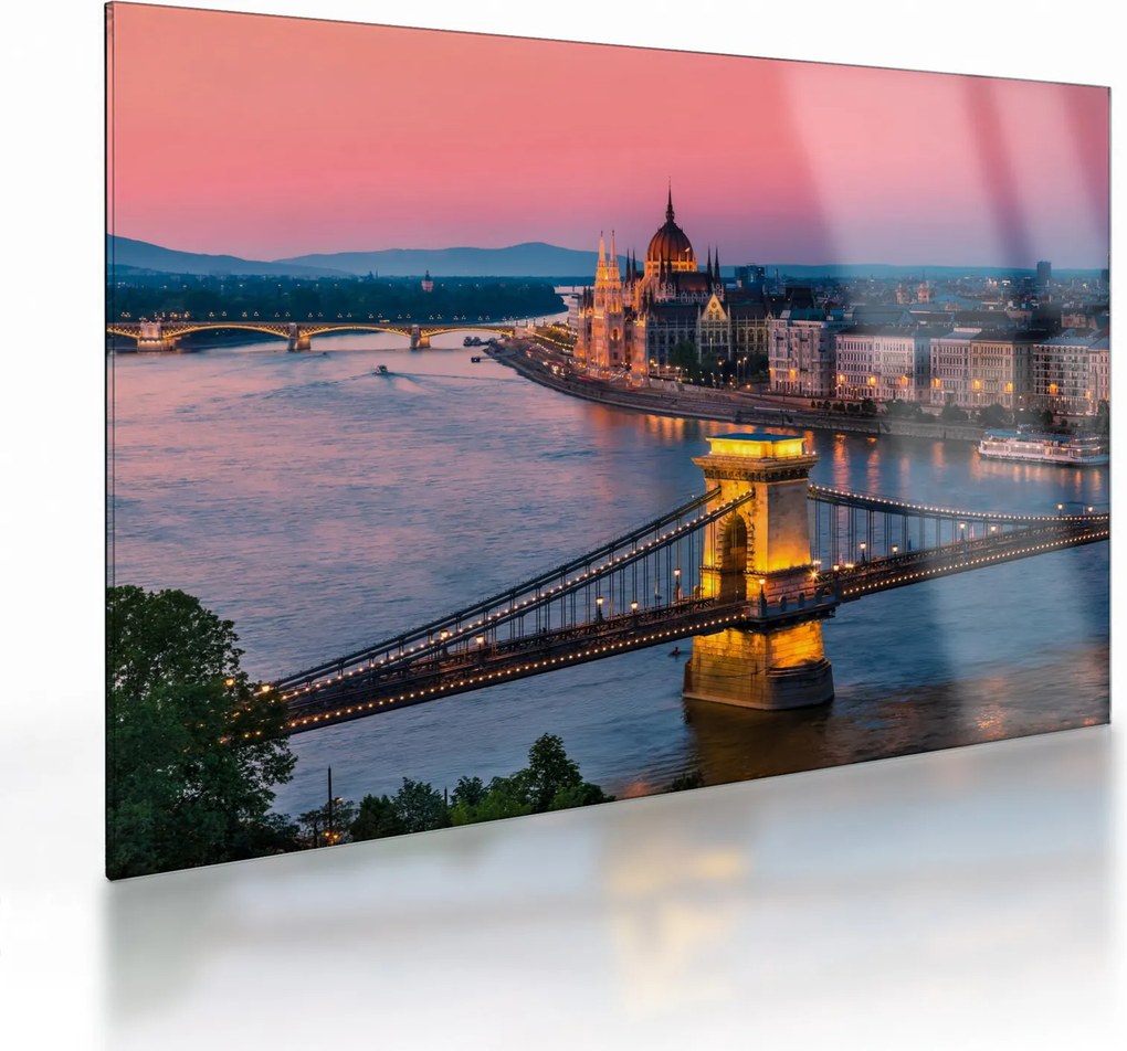 Kép - panoráma a városra, Budapest, Magyarország (üvegen) (70x50 cm)