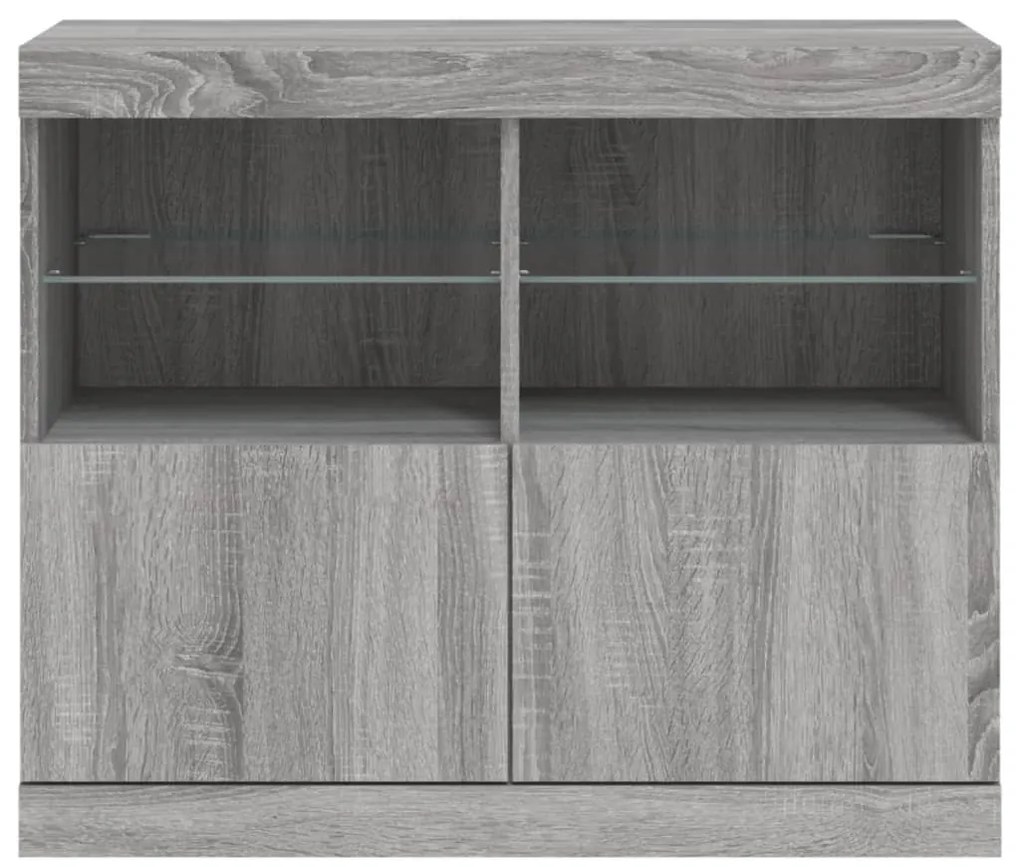 szürke sonoma színű tálalószekrény LED-ekkel 81 x 37 x 67 cm