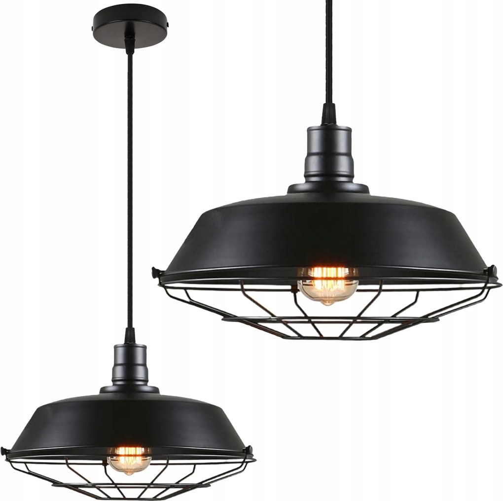 Edison Loft függesztett mennyezeti lámpa fekete E27 Led