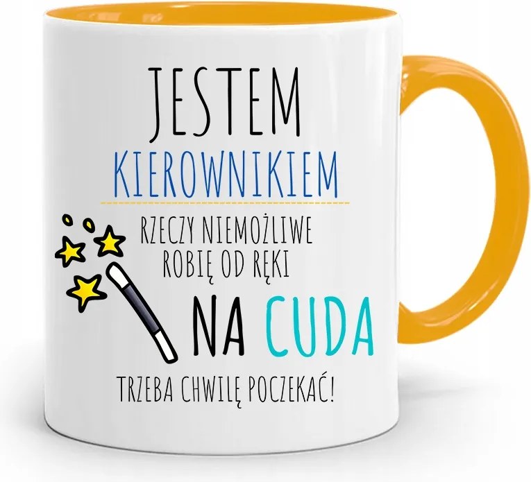 Sárga Bögre A Vezetőnek A Csodákra Várni Kell fényképes nyomattal