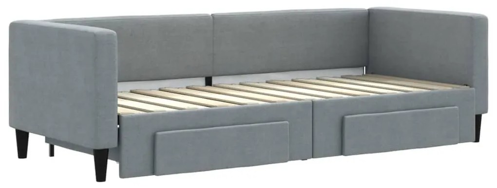 világosszürke kihúzható szövet heverő fiókokkal 80 x 200 cm