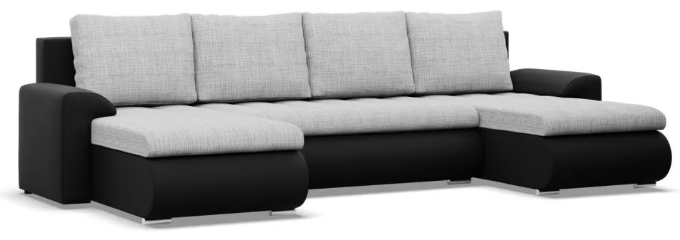 Tokio U alakú sarokkanapé, 3 ágyneműtartóval, fonott + műbőr, univerzális oldal, szürke - fekete