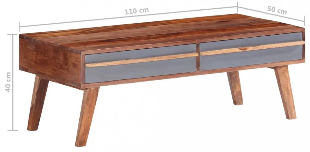szürke tömör fa dohányzóasztal 110 x 50 x 40 cm