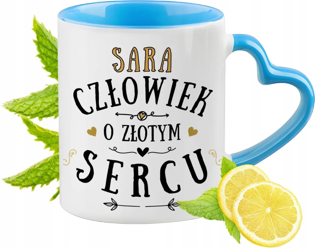 Sarah Kék Bögre Szív Alakú Füllel Ajándék Nyomtatott