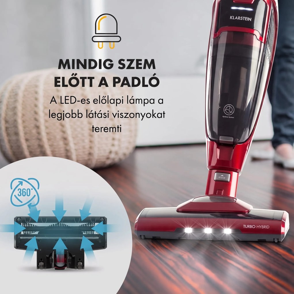 Klarstein TurboHybrid, porszívó, padló- és kézi porszívó, metál piros