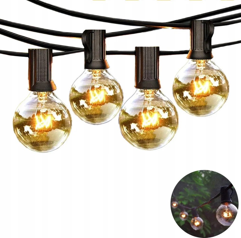 G40 Fénylánc, 10+1 Lámpa, G40 Izzók, Dekorációs Világítás 3m