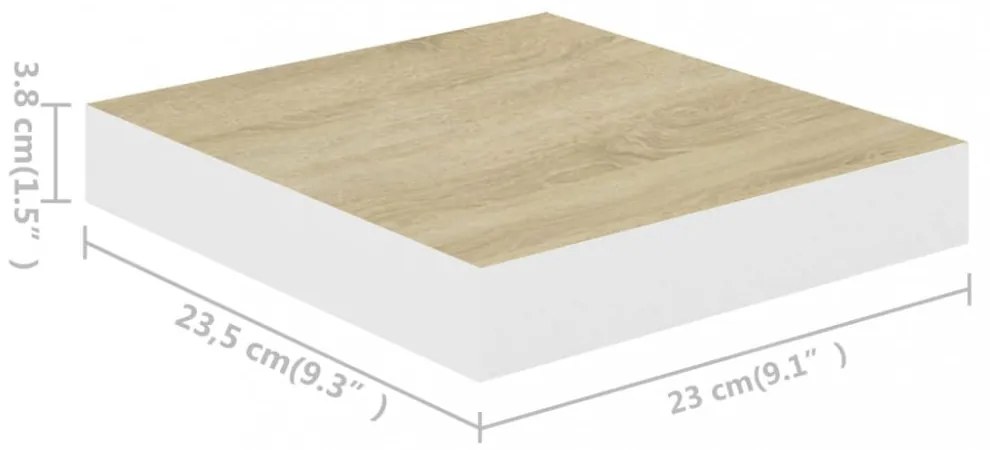 4 db tölgyszínű és fehér MDF lebegő fali polc 23x23,5x3,8 cm